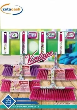 SCOPA CON PARAURTI CON MANICO VINTAGE 2 ASSORTIMENTI