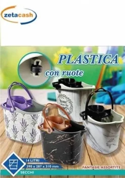 SECCHIO CON STRIZZATORE E RUOTE 14 LITRI MARMO